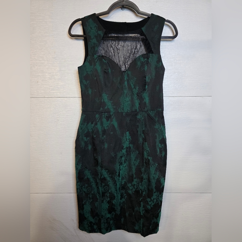 Aidan by Aidan Mattox Black and Teal Lace Mini Dress - Picture 3 of 5